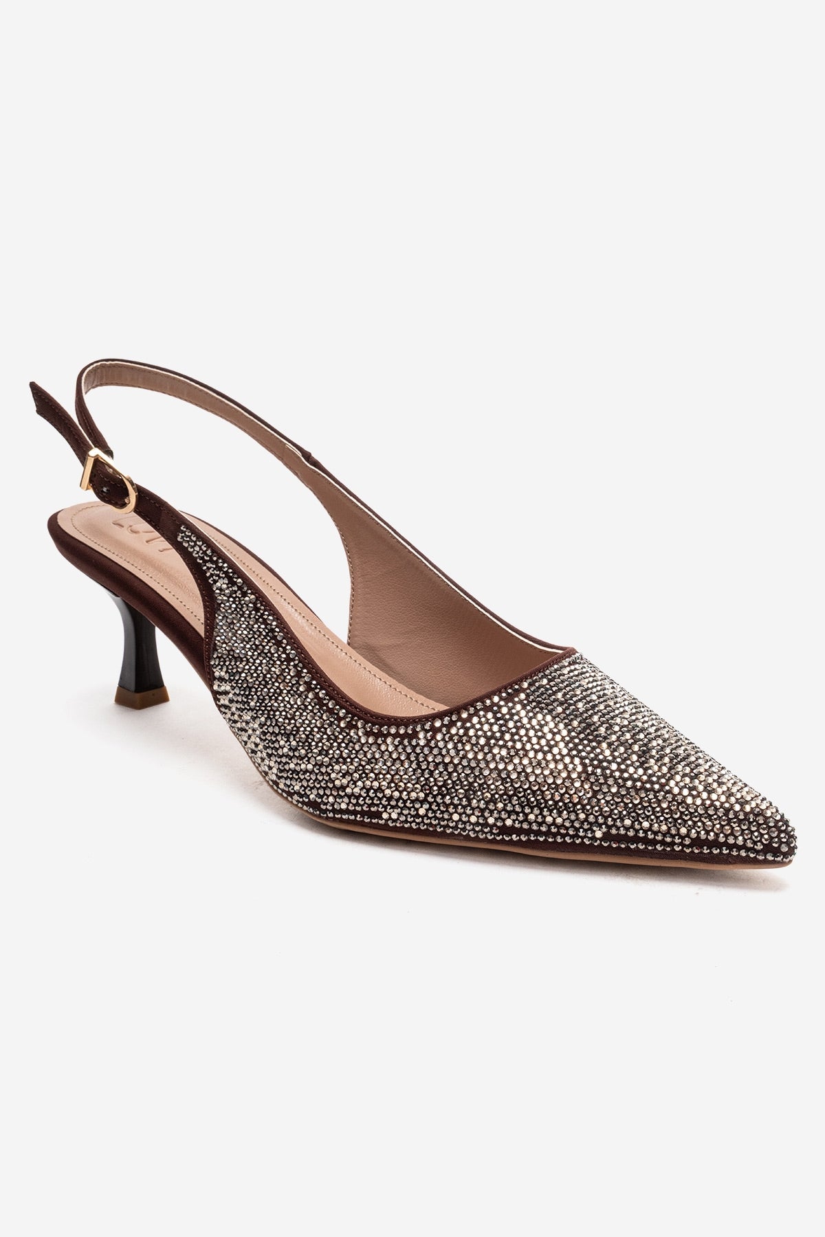 NELLA - Brown Gold Jeweled Slingback Stiletto Pump (Women)