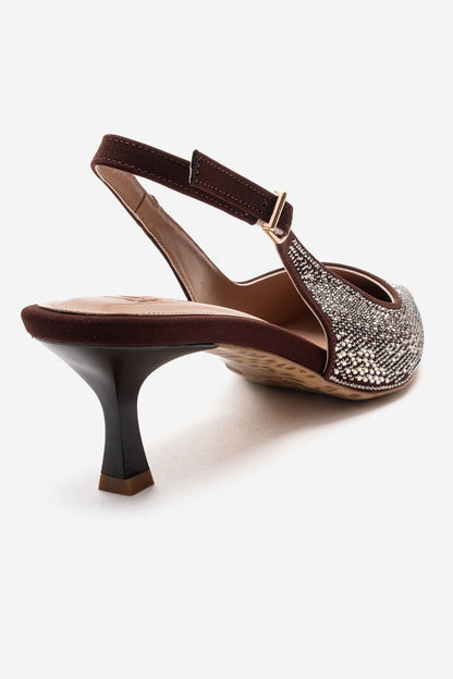 NELLA - Brown Gold Jeweled Slingback Stiletto Pump (Women)