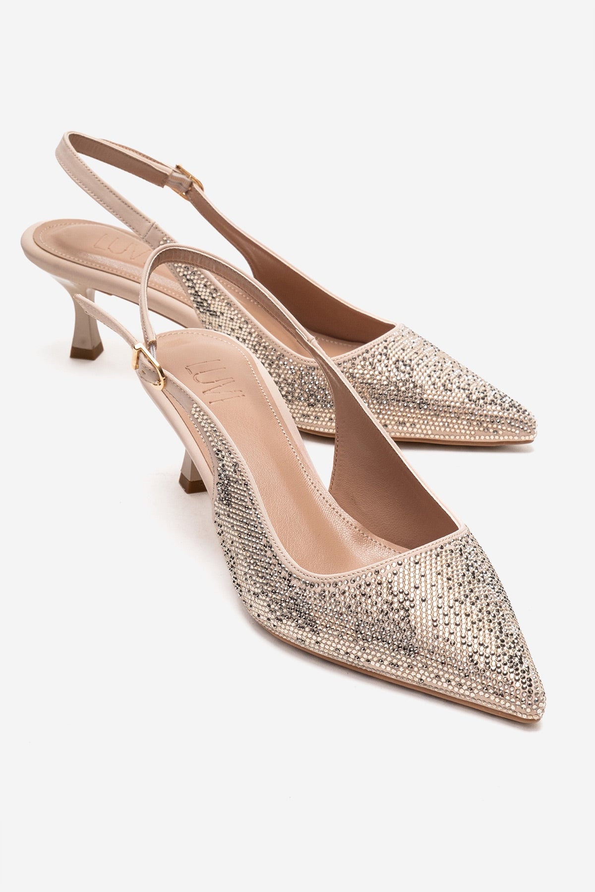 NELLA - Nude Gold Jeweled Slingback Stiletto Pump (Women)