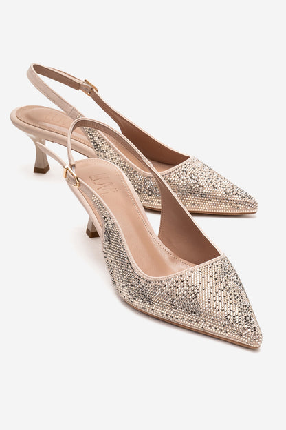 NELLA - Nude Gold Jeweled Slingback Stiletto Pump (Women)