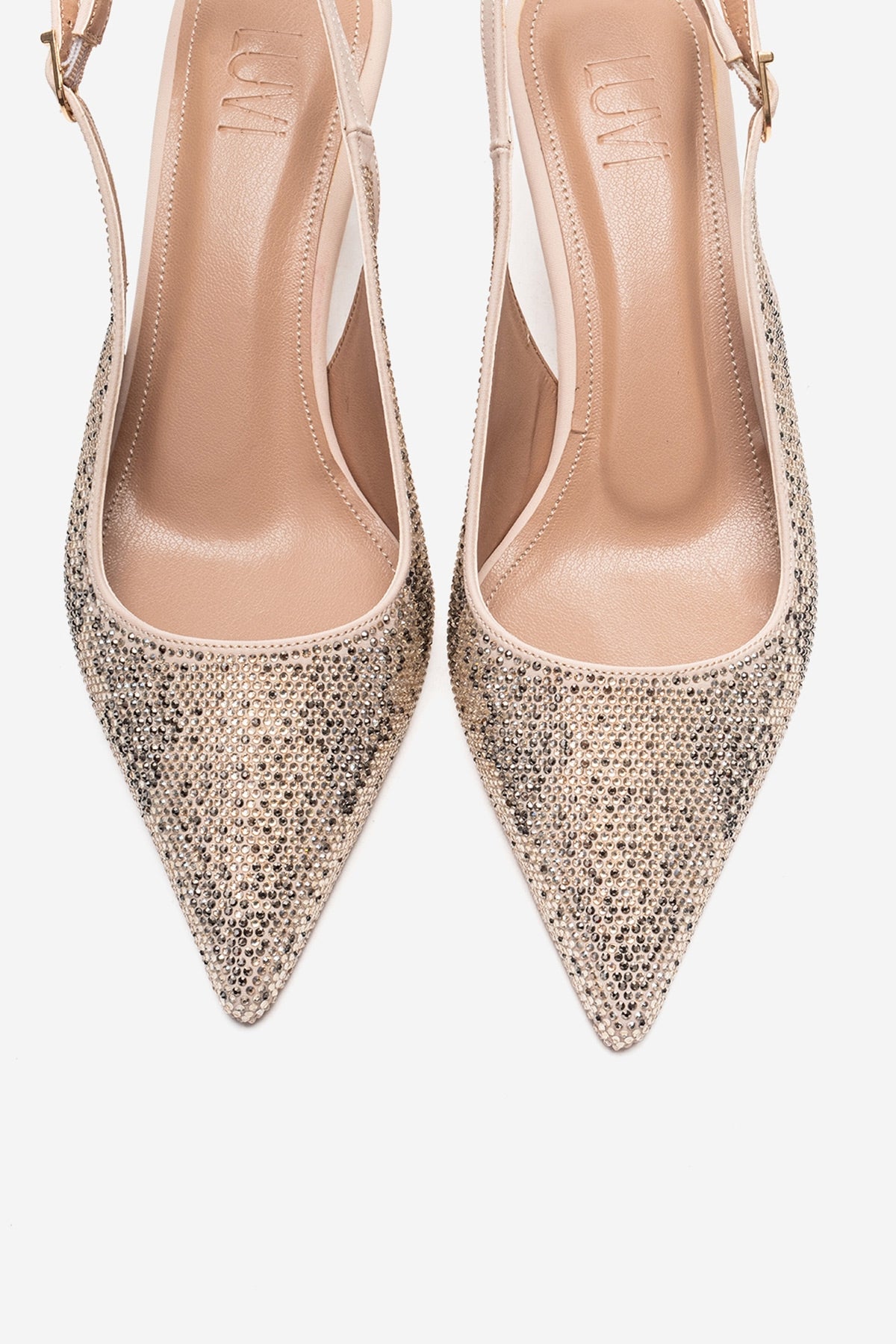 NELLA - Nude Gold Jeweled Slingback Stiletto Pump (Women)