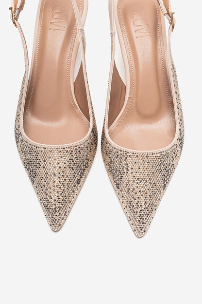 NELLA - Nude Gold Jeweled Slingback Stiletto Pump (Women)