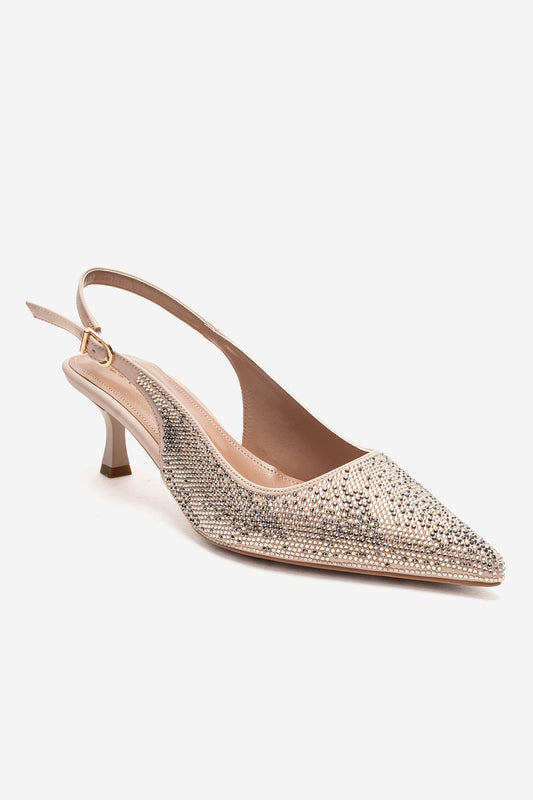 NELLA - Zapatos de tacón de aguja con tira trasera, joyas y tono dorado nude (Mujer)