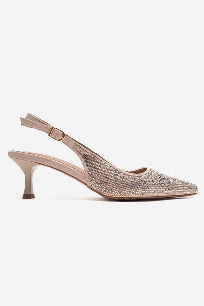 NELLA - Nude Gold Jeweled Slingback Stiletto Pump (Women)