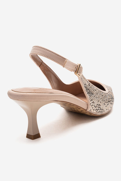 NELLA - Nude Gold Jeweled Slingback Stiletto Pump (Women)