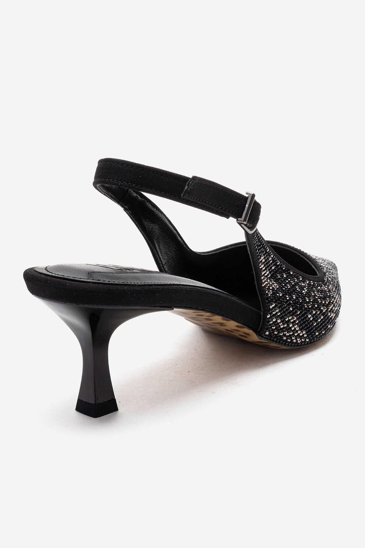 NELLA - Zapatos de tacón de aguja con pedrería y tira en el talón de platino negro (Mujer)