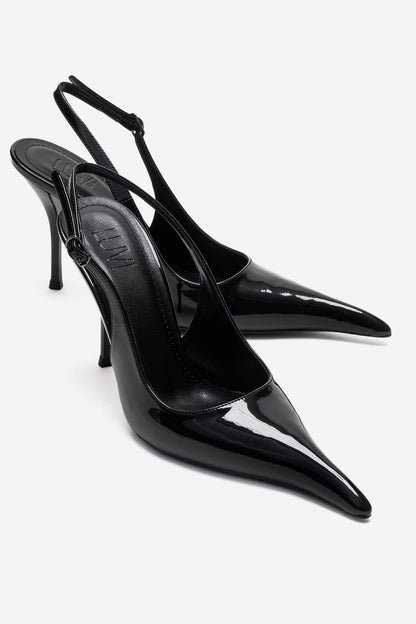 CANDY - Black Pointed Toe Slingback Stiletto Pump (Women)