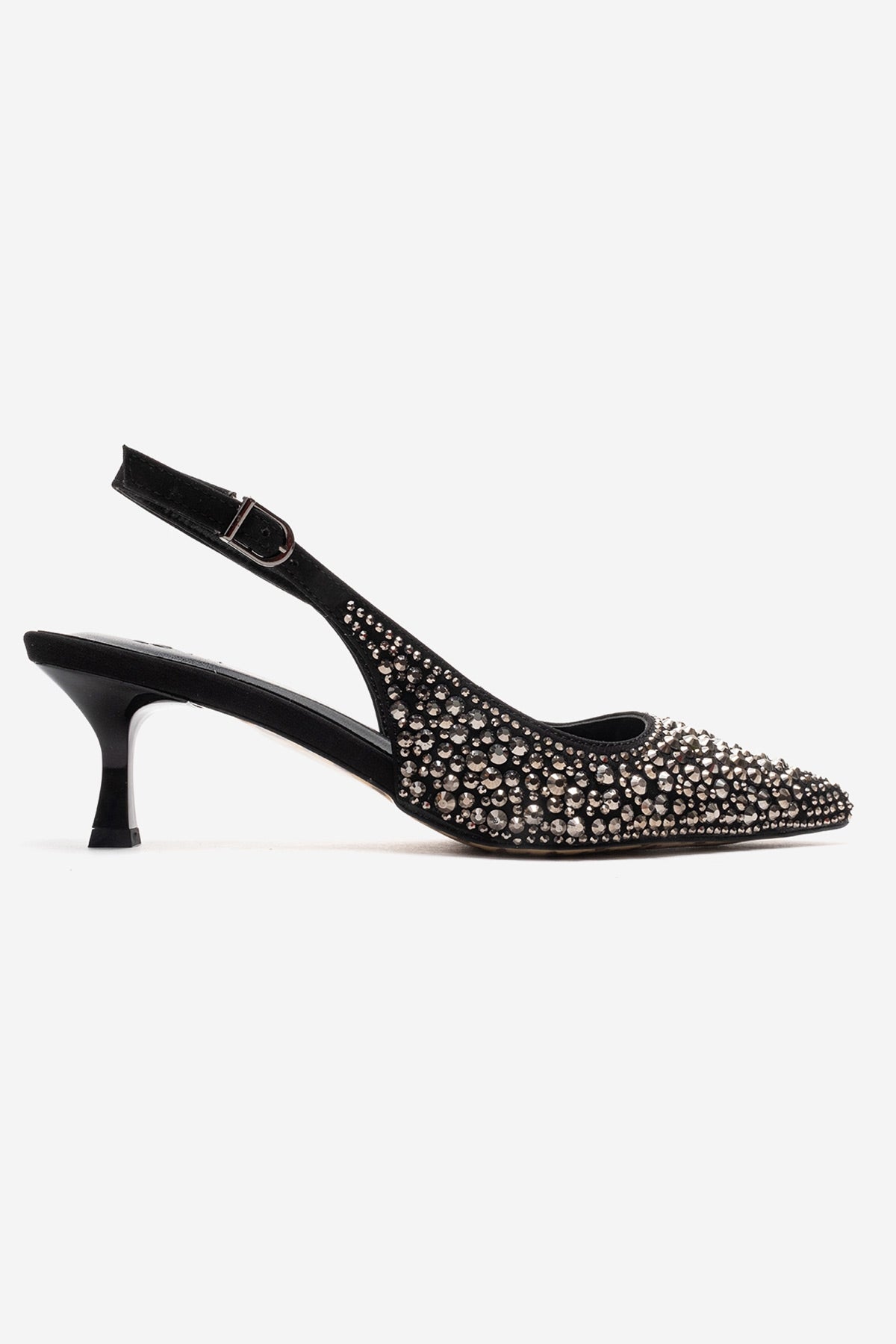 THEA - Zapatos de tacón bajo con adornos de cristal negro platino (Mujer)
