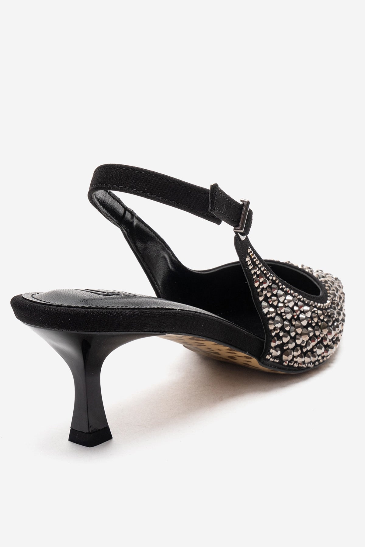 THEA - Zapatos de tacón bajo con adornos de cristal negro platino (Mujer)