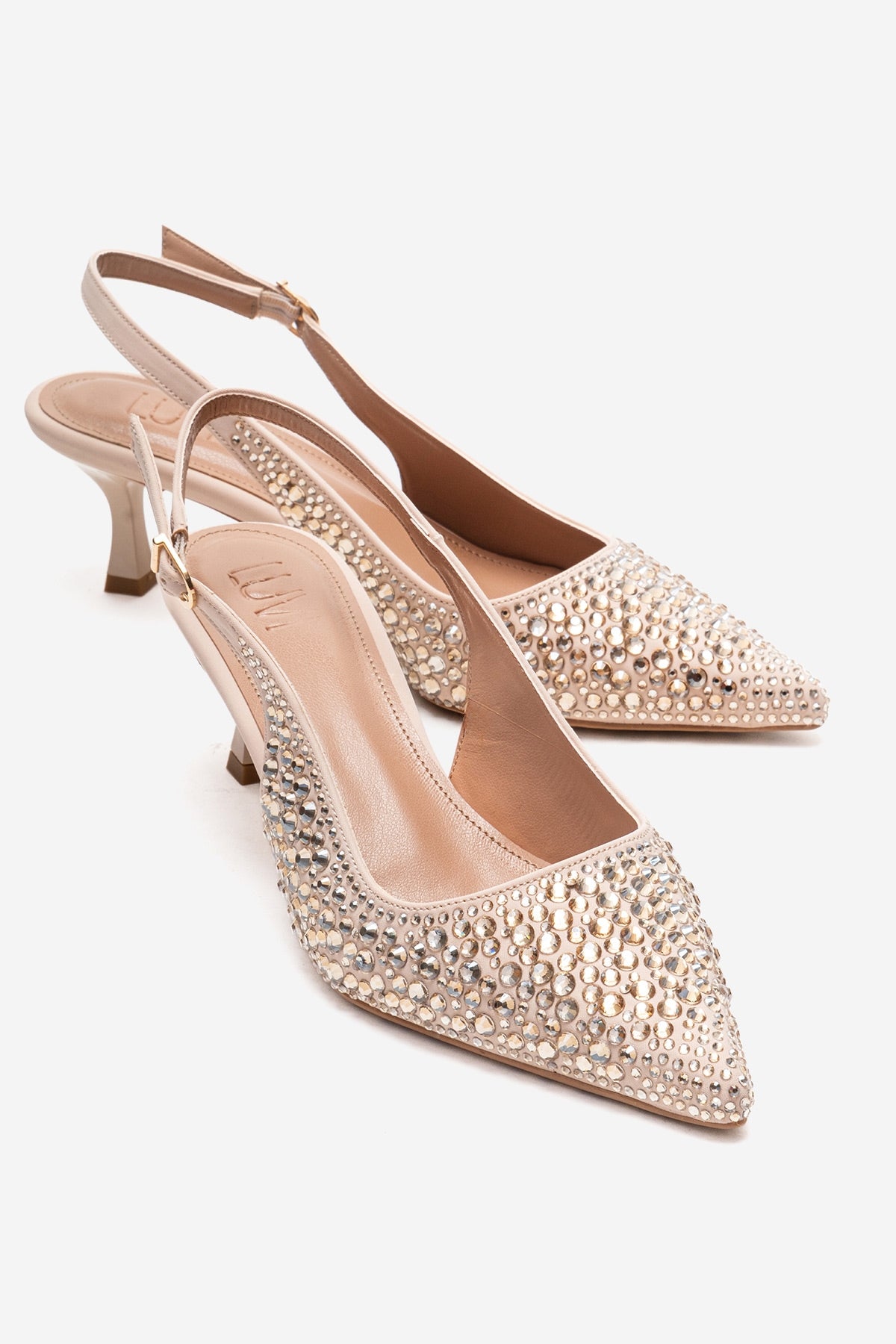 THEA - Nude Gold-Crystal-Embellished Kitten Heel (Women)