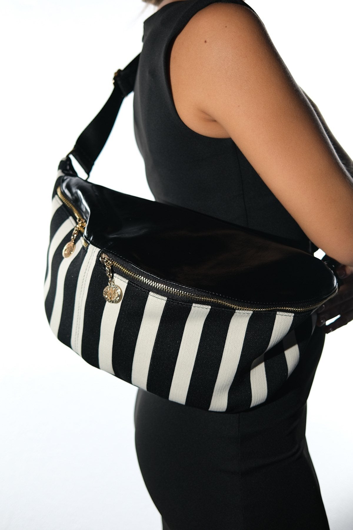 VENTA - Black White Striped Belt Bag (Women)