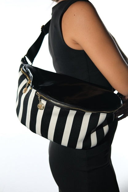 VENTA - Black White Striped Belt Bag (Women)