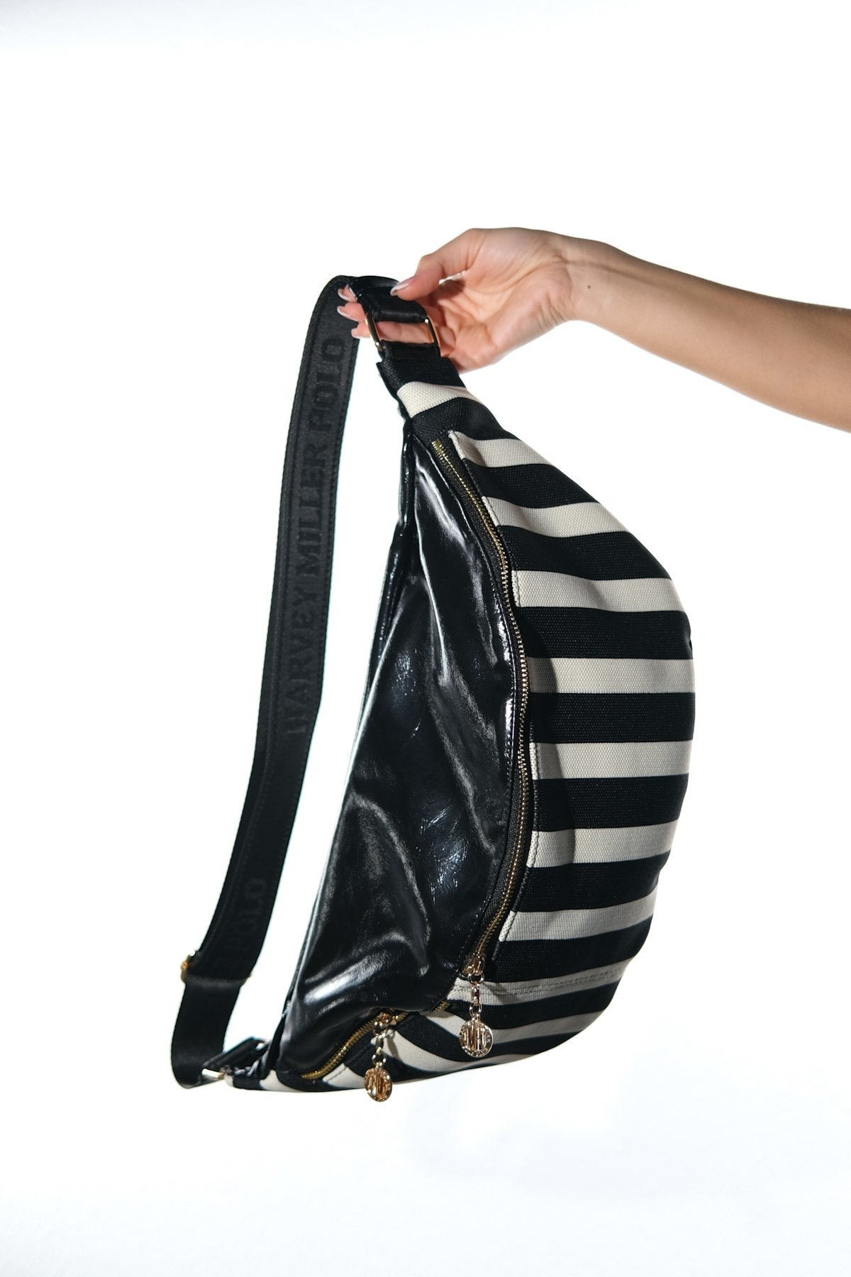 VENTA - Black White Striped Belt Bag (Women)