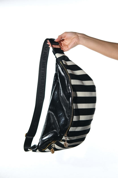 VENTA - Black White Striped Belt Bag (Women)