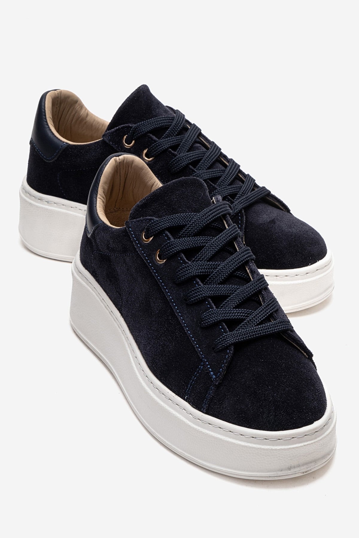Gueno - Navy Genuine Suede Leather Sneaker (Women)