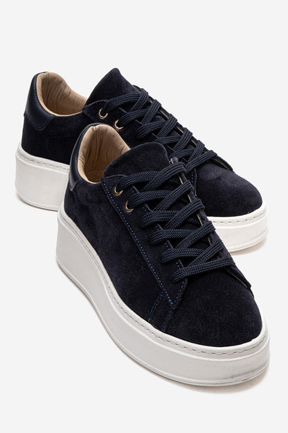 Gueno - Navy Genuine Suede Leather Sneaker (Women)