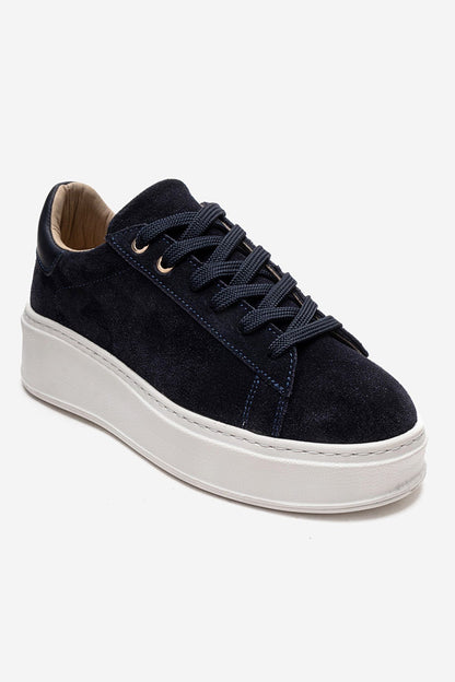 Gueno - Navy Genuine Suede Leather Sneaker (Women)