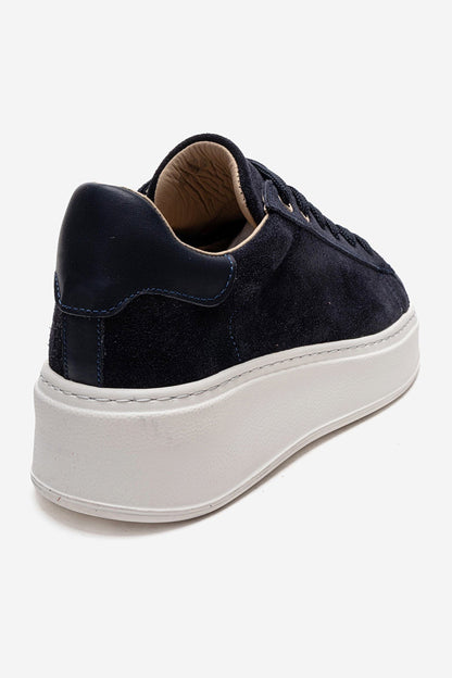 Gueno - Navy Genuine Suede Leather Sneaker (Women)