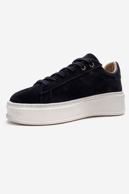 Gueno - Navy Genuine Suede Leather Sneaker (Women)