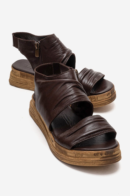 Lunas - Brown Genuine Leather Side-Zip Sandal (Women)