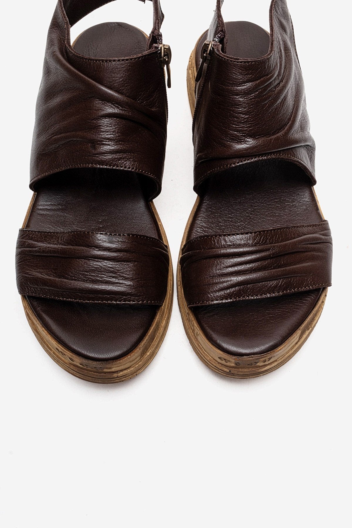 Lunas - Brown Genuine Leather Side-Zip Sandal (Women)