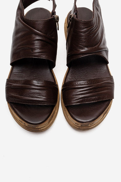 Lunas - Brown Genuine Leather Side-Zip Sandal (Women)