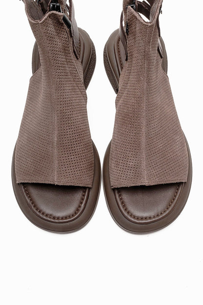 Carina - Taupe Genuine Suede Leather Side-Zip Sandal (Women)