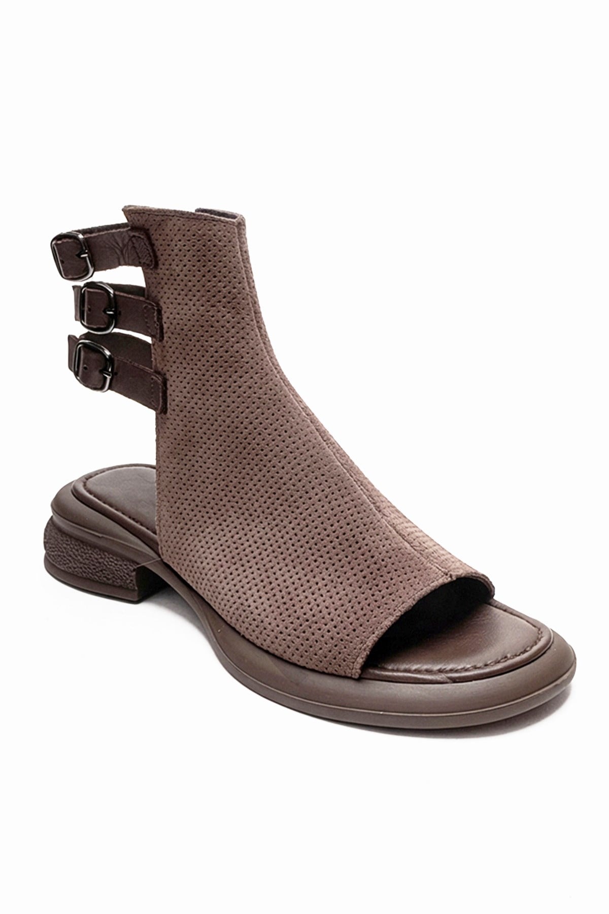 Carina - Taupe Genuine Suede Leather Side-Zip Sandal (Women)