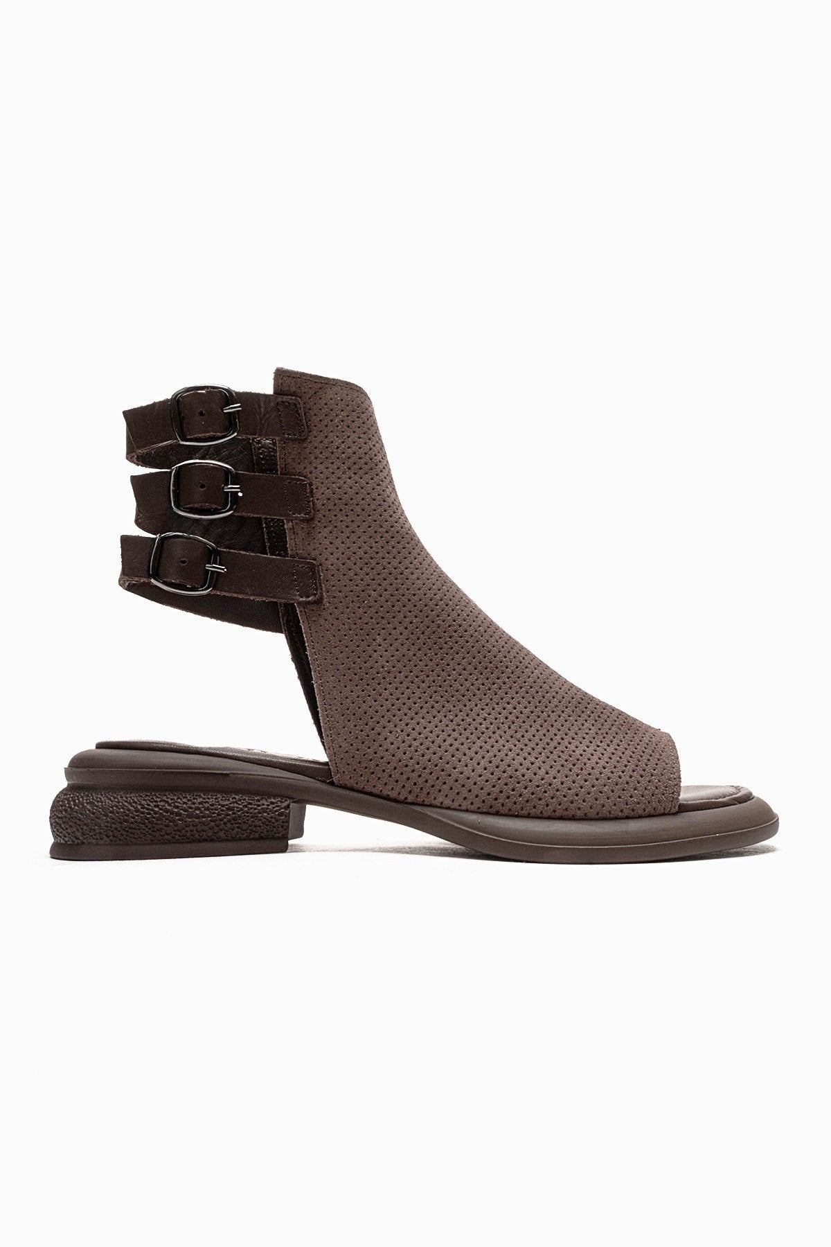 Carina - Taupe Genuine Suede Leather Side-Zip Sandal (Women)