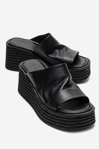 MARC - Black Genuine Leather Platform Heel Slide (Women)