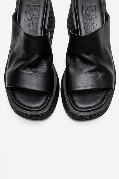 MARC - Black Genuine Leather Platform Heel Slide (Women)