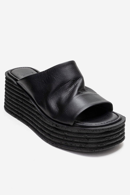 MARC - Sandalia de Tacón de Plataforma de Cuero Genuino Negro (Mujer)