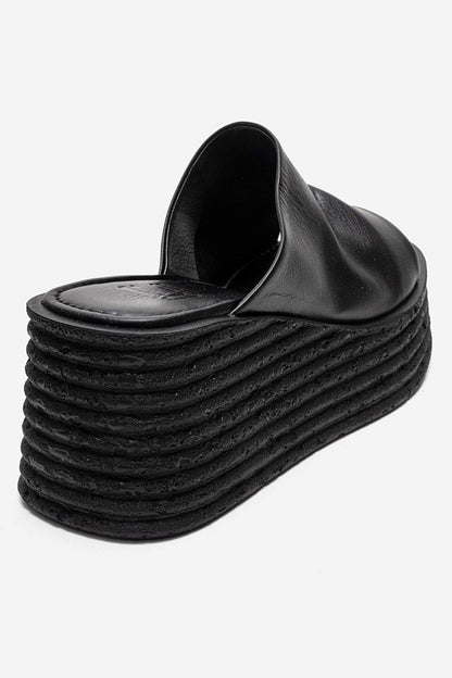 MARC - Black Genuine Leather Platform Heel Slide (Women)