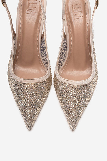 FREA - Nude Gold-Embellished Slingback Stiletto Pump (Women)