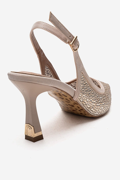 FREA - Nude Gold-Embellished Slingback Stiletto Pump (Women)