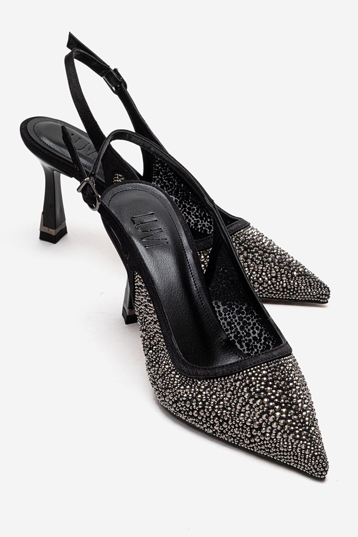 FREA - Black Platinum-Embellished Slingback Stiletto Pump (Women)