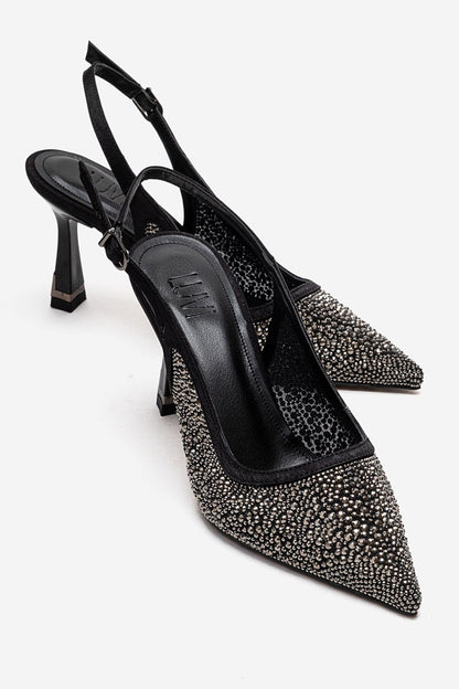 FREA - Black Platinum-Embellished Slingback Stiletto Pump (Women)
