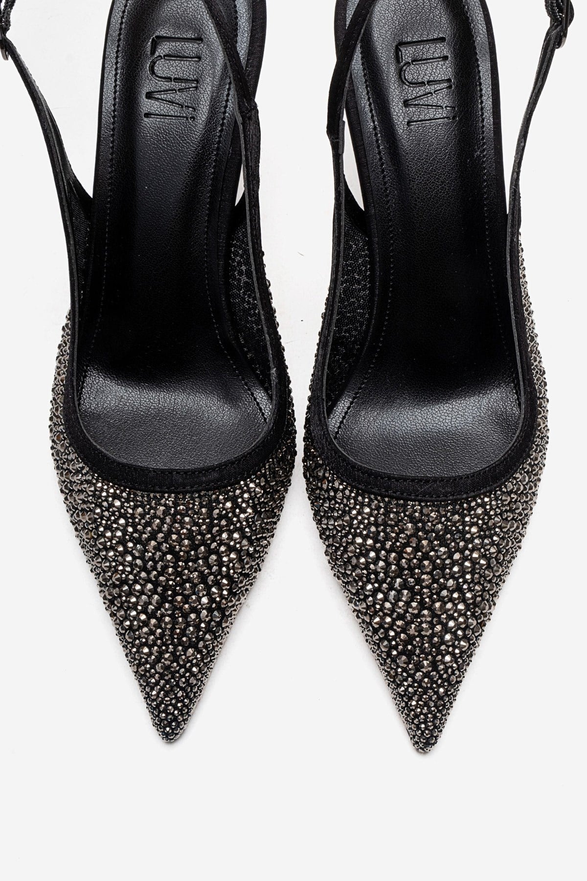 FREA - Black Platinum-Embellished Slingback Stiletto Pump (Women)