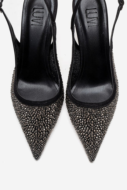 FREA - Black Platinum-Embellished Slingback Stiletto Pump (Women)