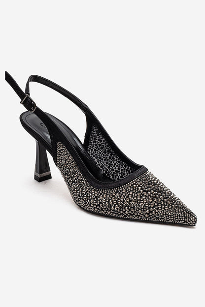 FREA - Black Platinum-Embellished Slingback Stiletto Pump (Women)