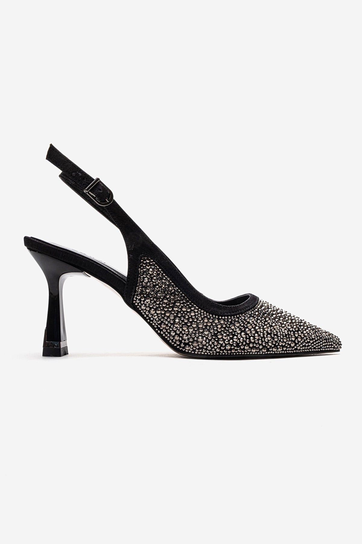 FREA - Black Platinum-Embellished Slingback Stiletto Pump (Women)