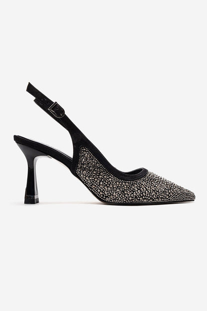FREA - Black Platinum-Embellished Slingback Stiletto Pump (Women)