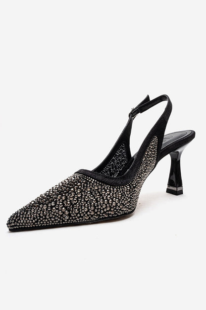 FREA - Black Platinum-Embellished Slingback Stiletto Pump (Women)