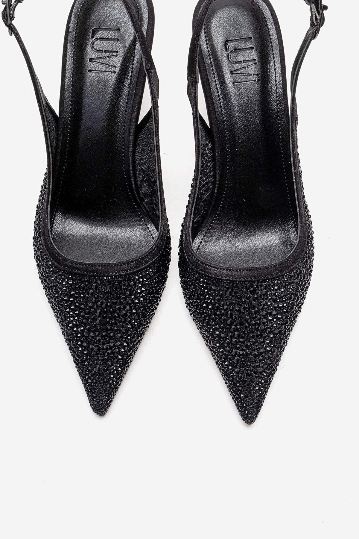 FREA - Black Stone-Embellished Ankle-Strap Stiletto Pump (Women)