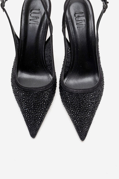 FREA - Black Stone-Embellished Ankle-Strap Stiletto Pump (Women)