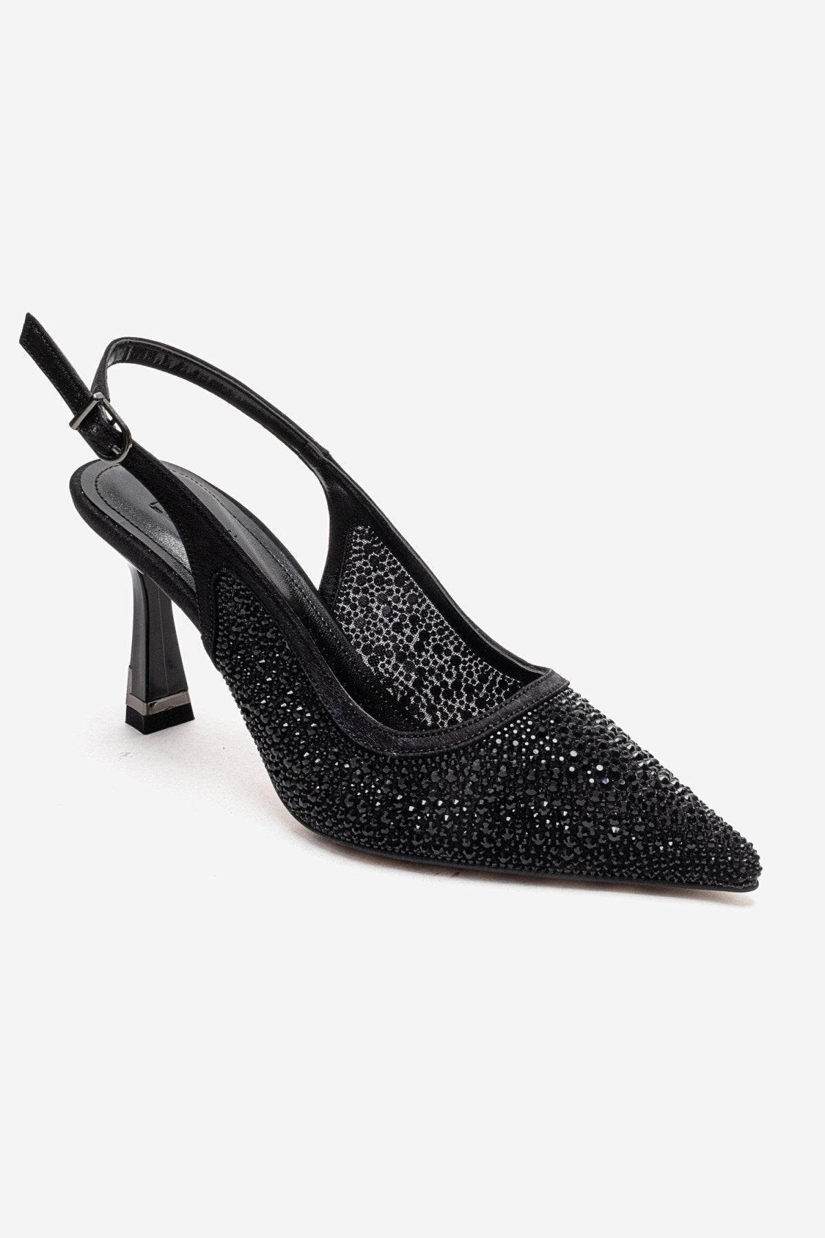 FREA - Black Stone-Embellished Ankle-Strap Stiletto Pump (Women)