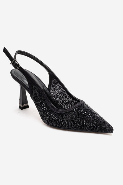 FREA - Black Stone-Embellished Ankle-Strap Stiletto Pump (Women)