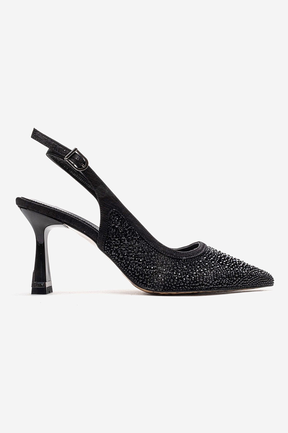 FREA - Black Stone-Embellished Ankle-Strap Stiletto Pump (Women)