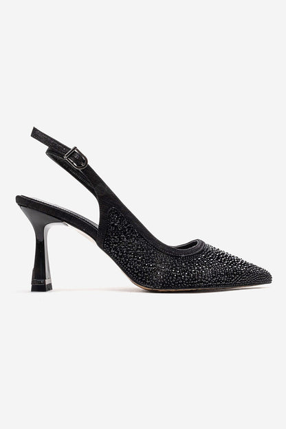 FREA - Black Stone-Embellished Ankle-Strap Stiletto Pump (Women)