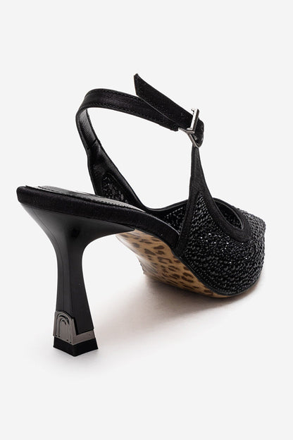 FREA - Black Stone-Embellished Ankle-Strap Stiletto Pump (Women)